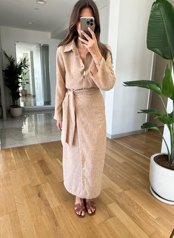 2 Delige Set Zynia Met Wikkelrok  Beige