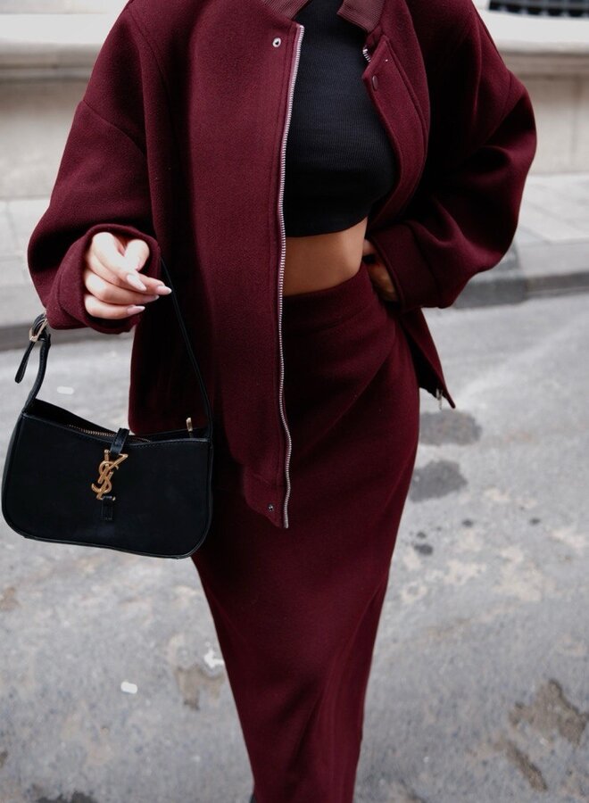 2 Delige Set Bomber + Maxi Skirt Burgundy