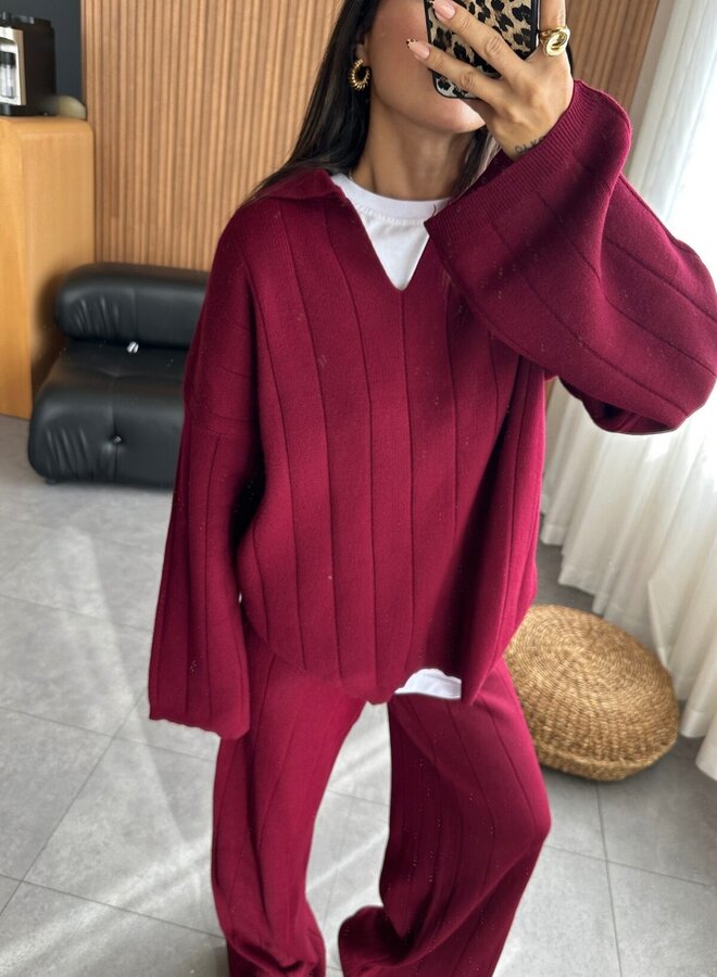 2 Delige Set Manou Burgundy Red