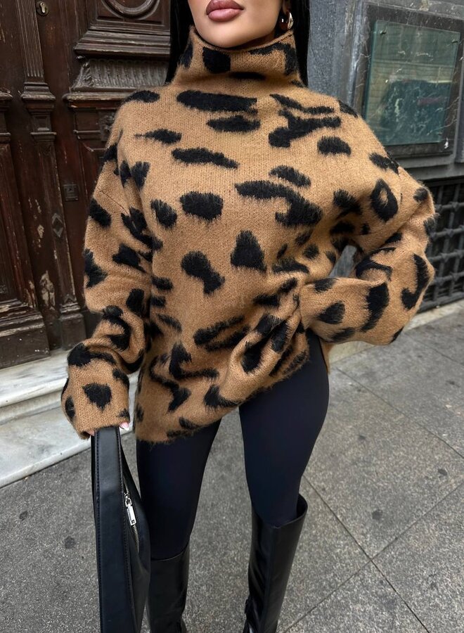 Trui Leopard Luxe Camel - Zwart