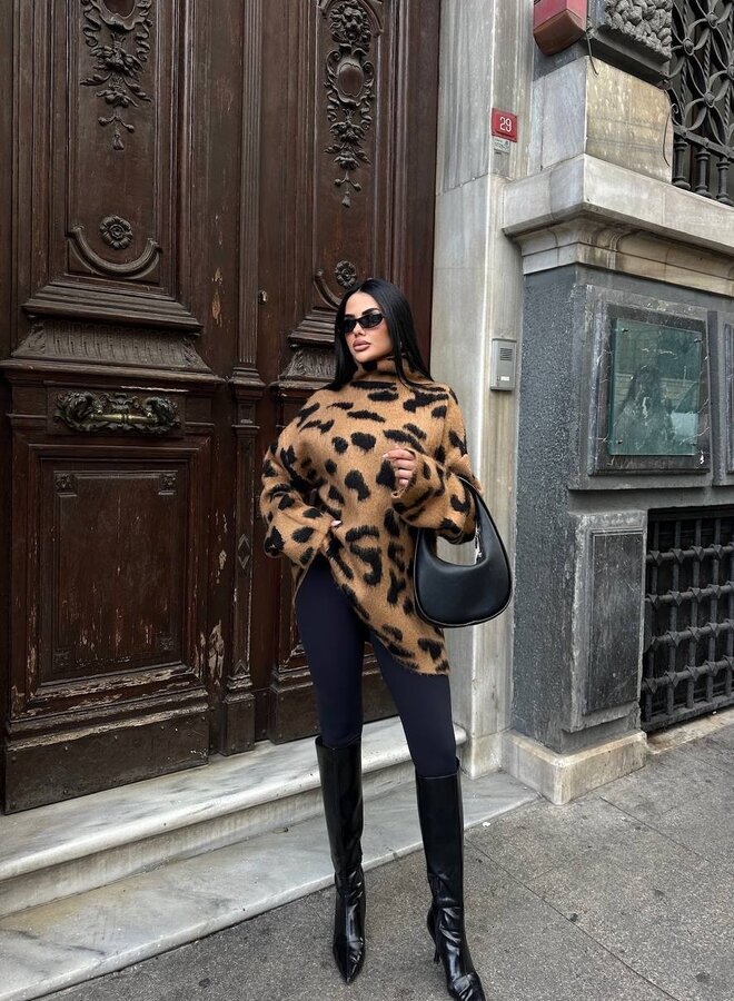 Trui Leopard Luxe Camel - Zwart