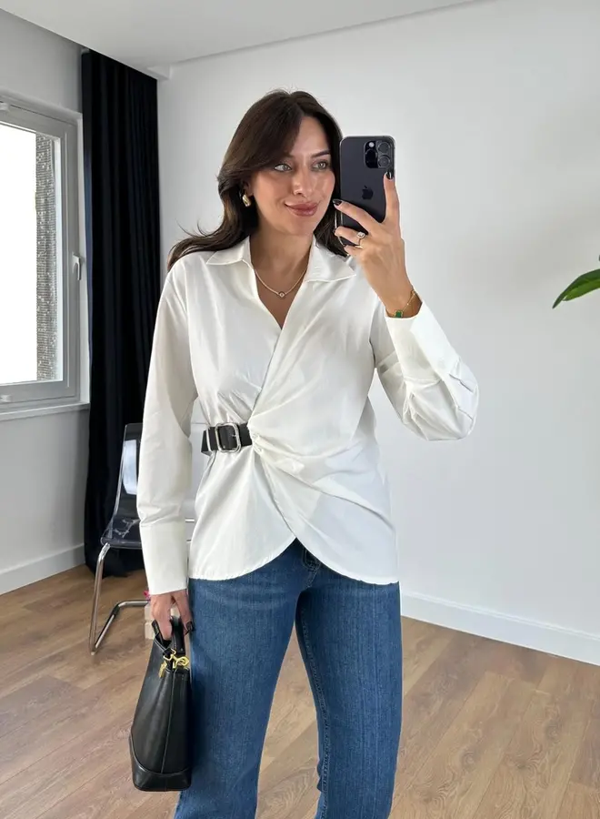 Viral Witte Blouse Met Ceintuurdetail