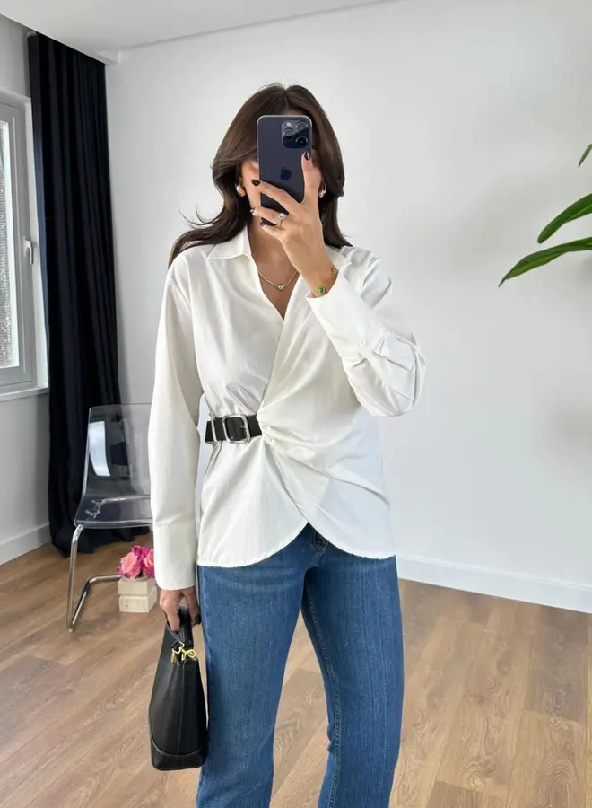 Viral Witte Blouse Met Ceintuurdetail