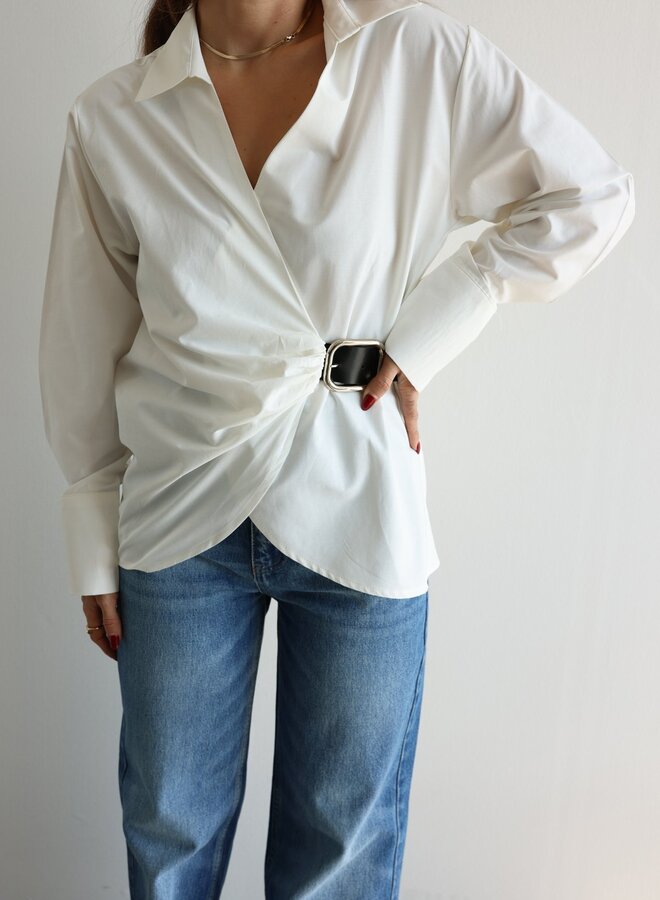Viral Witte Blouse Met Ceintuurdetail