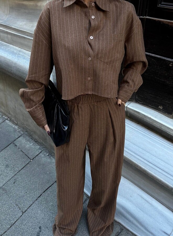 2 Delige Set Casual Stripes Camel