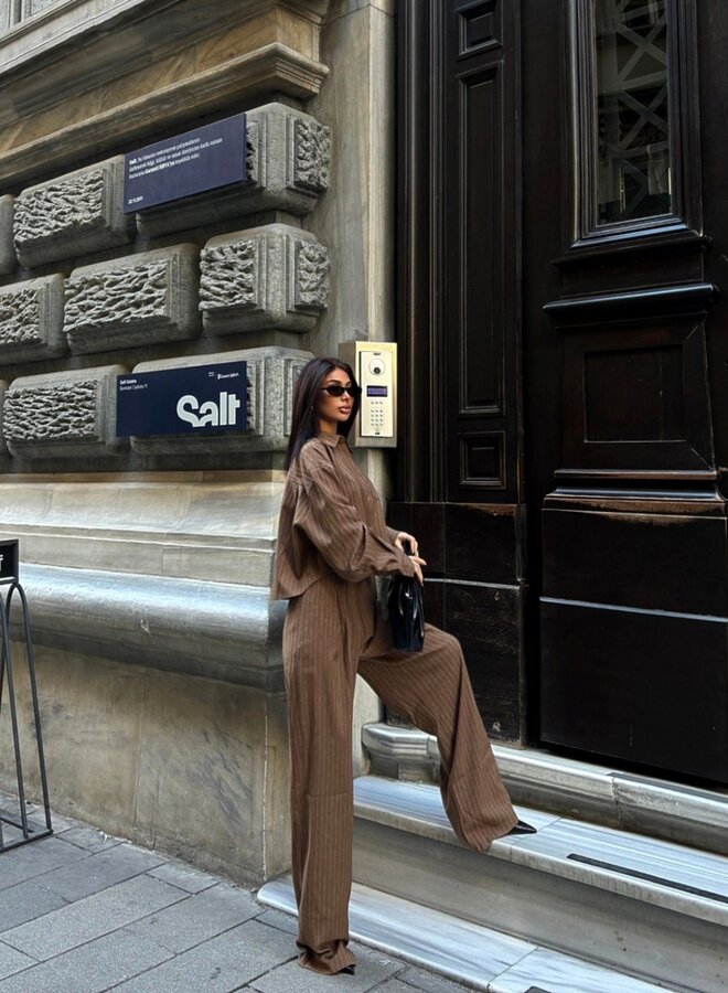 2 Delige Set Casual Stripes Camel