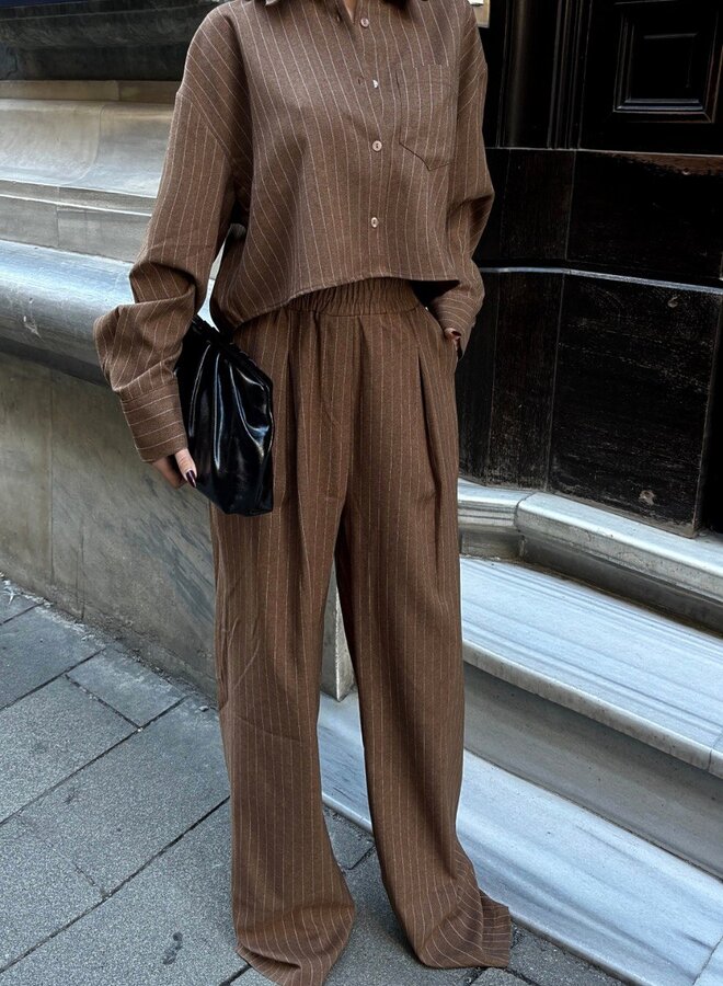 2 Delige Set Casual Stripes Camel
