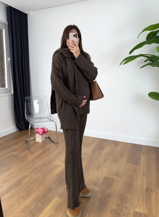 3-Delige Knitted Cozy Set Bruin