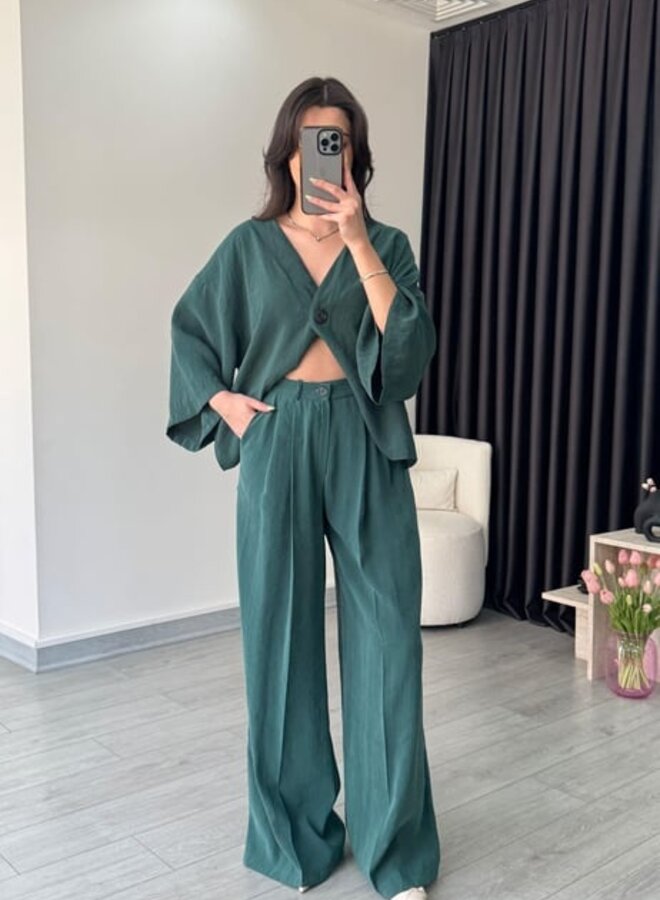 2 Delige Pak Sharon Petrol Green