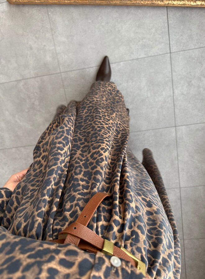 2 Delige Set Leopard Blouse Met Maxi Rok