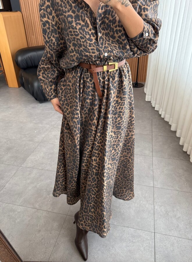 2 Delige Set Leopard Blouse Met Maxi Rok