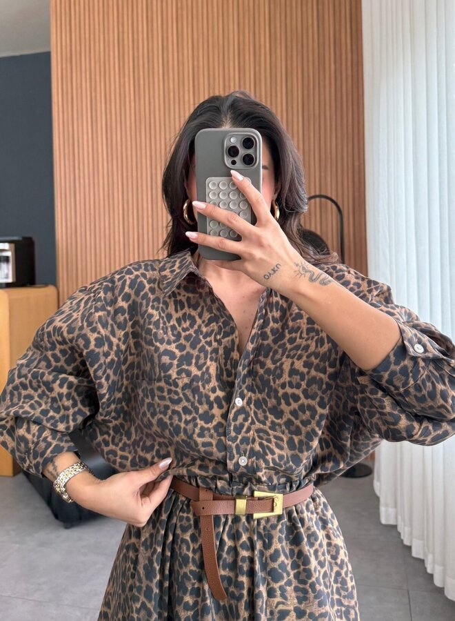 2 Delige Set Leopard Blouse Met Maxi Rok