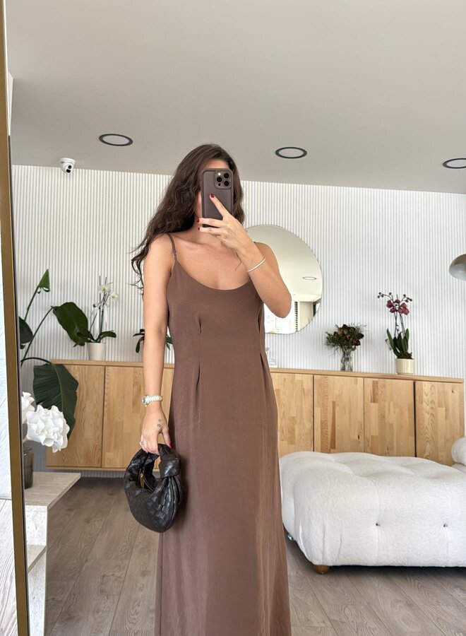 2 Delige Set Maxi Jurk Met Blouse Bruin