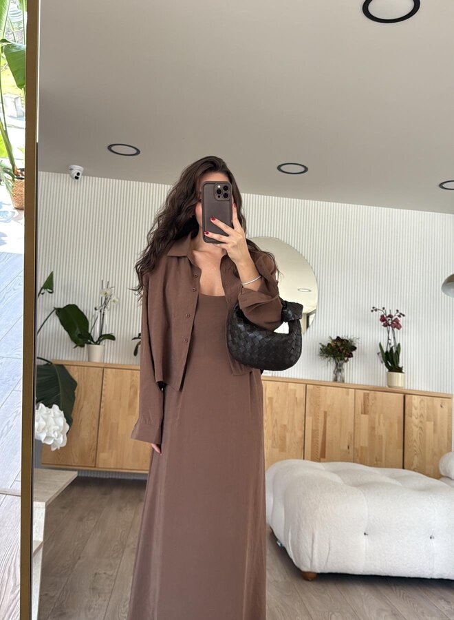 2 Delige Set Maxi Jurk Met Blouse Bruin