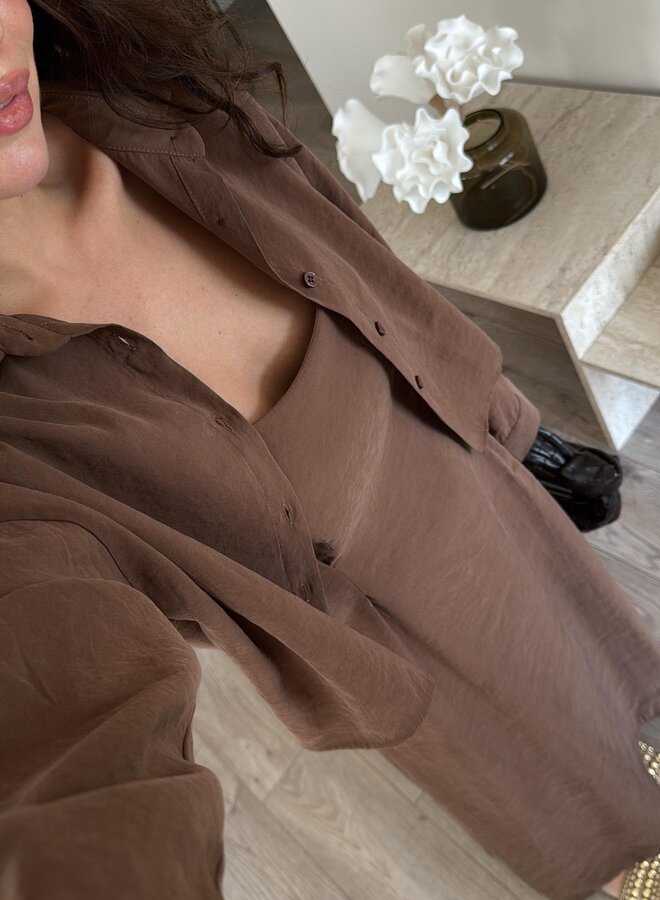 2 Delige Set Maxi Jurk Met Blouse Bruin