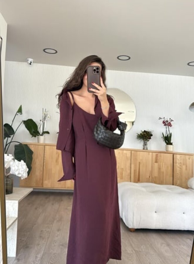 2 Delige Set Maxi Jurk Met Blouse Burgundy