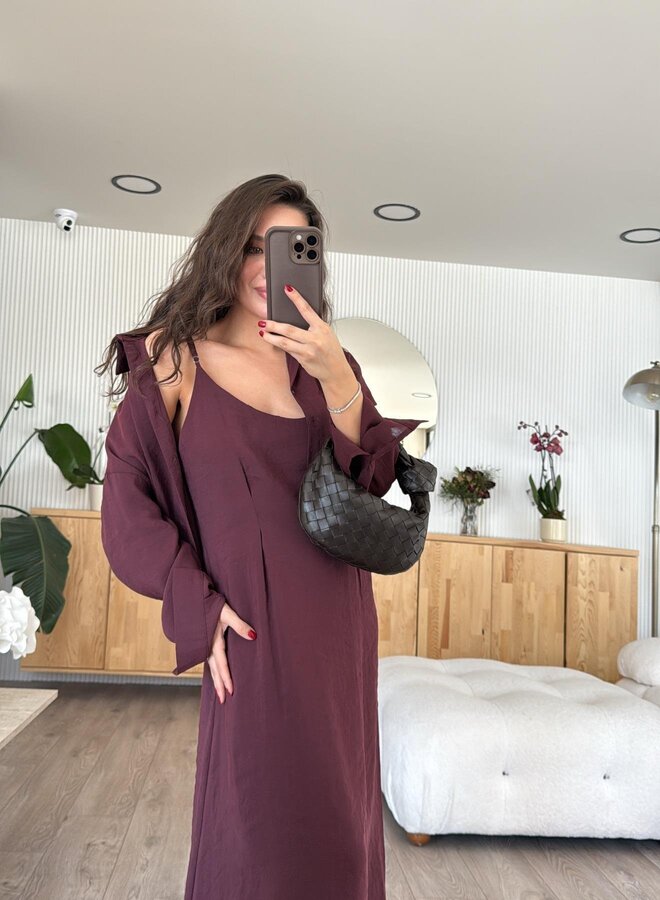 2 Delige Set Maxi Jurk Met Blouse Burgundy