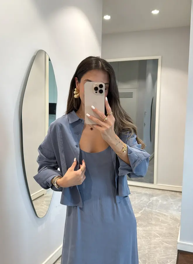 2 Delige Set Maxi Jurk Met Blouse Blauw