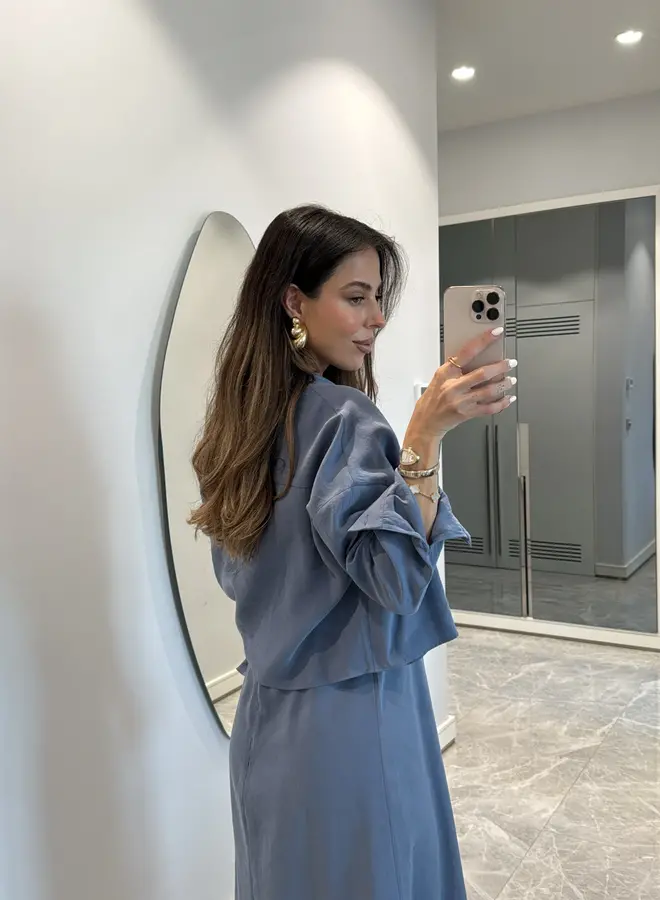 2 Delige Set Maxi Jurk Met Blouse Blauw