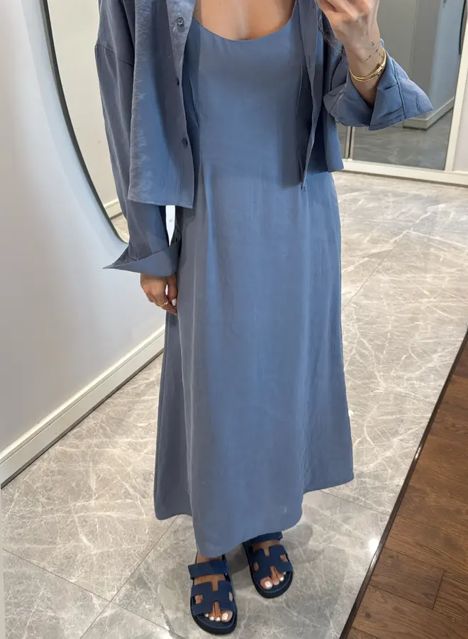 2 Delige Set Maxi Jurk Met Blouse Blauw