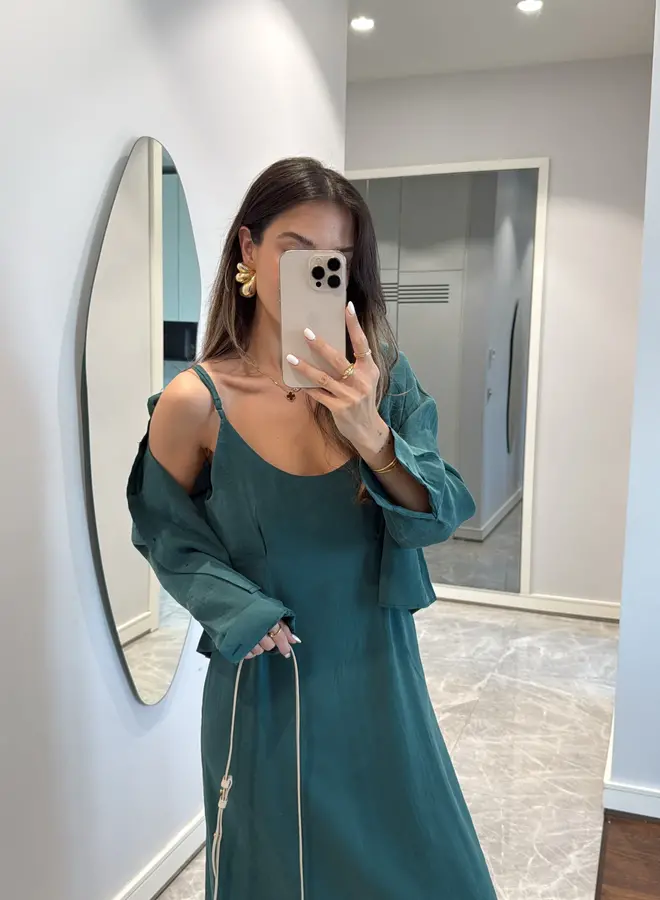 2 Delige Set Maxi Jurk Met Blouse Groen