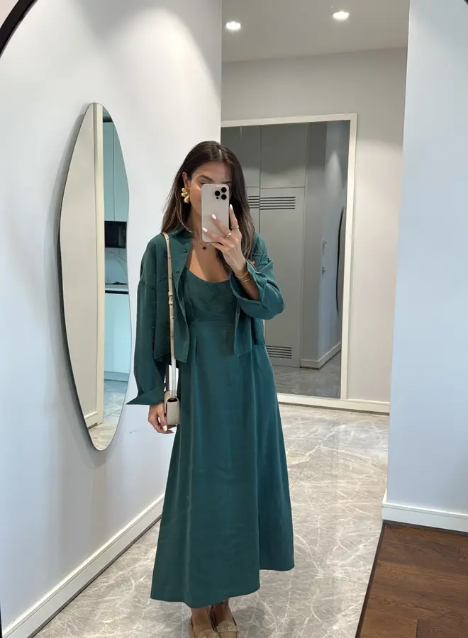 2 Delige Set Maxi Jurk Met Blouse Groen