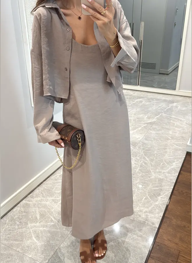 2 Delige Set Maxi Jurk Met Blouse Beige