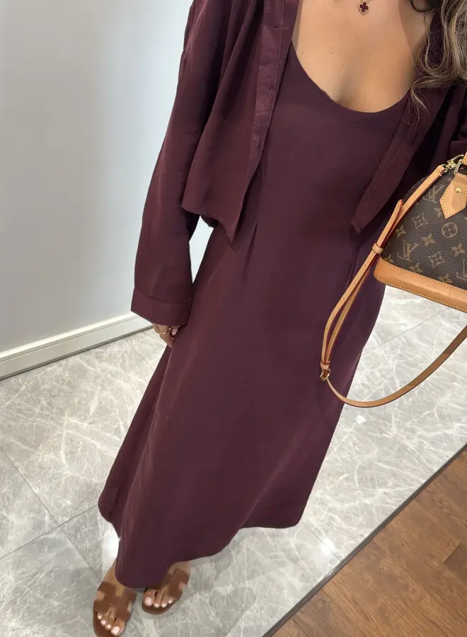 2 Delige Set Maxi Jurk Met Blouse Burgundy