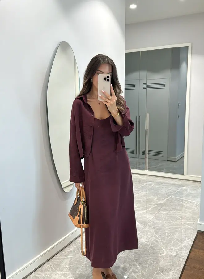 2 Delige Set Maxi Jurk Met Blouse Burgundy