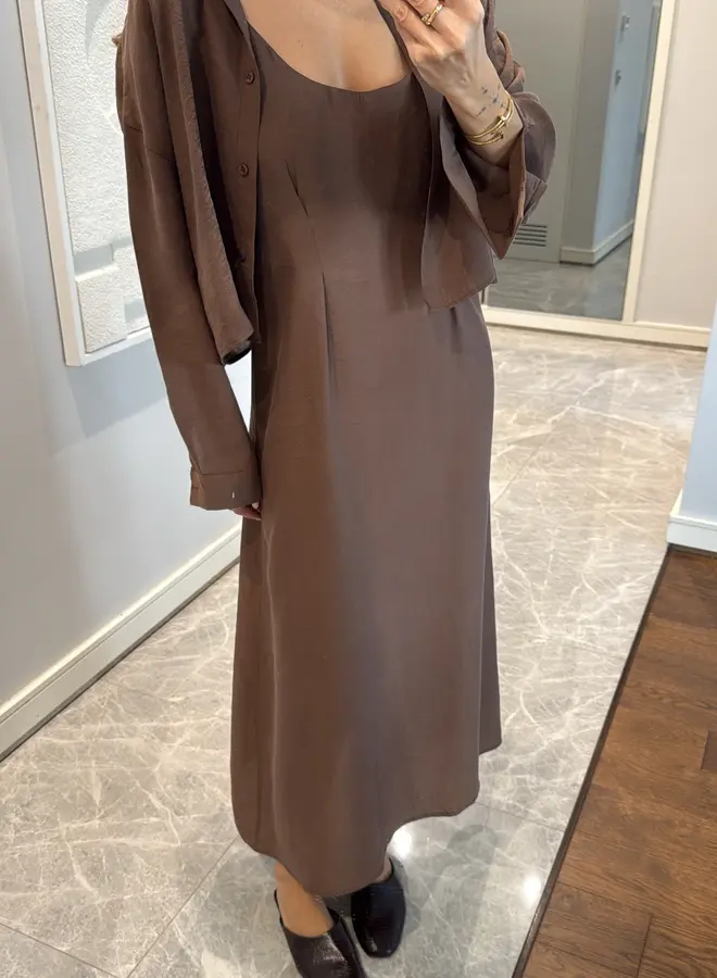 2 Delige Set Maxi Jurk Met Blouse Bruin