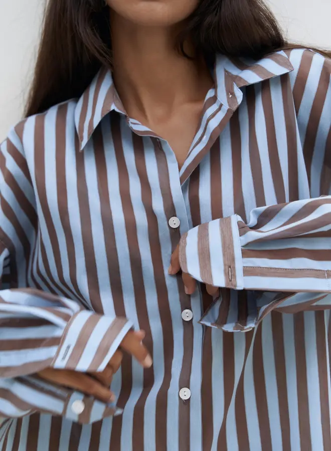 Transparant Gestreepte Blauwe Oversized Overhemd