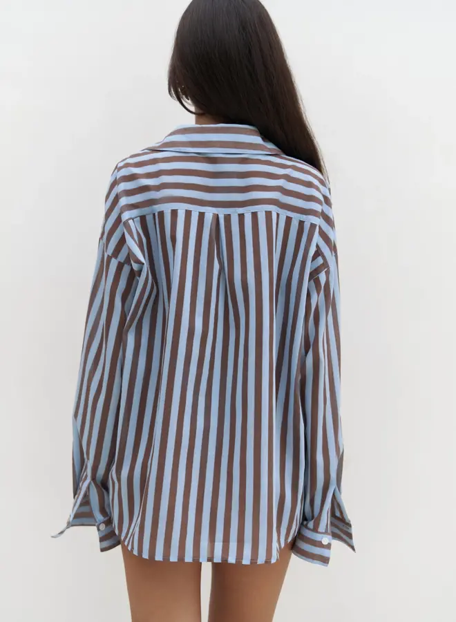 Transparant Gestreepte Blauwe Oversized Overhemd