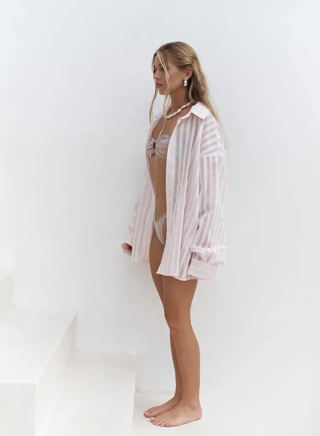Transparant Gestreepte Roze  Oversized Overhemd