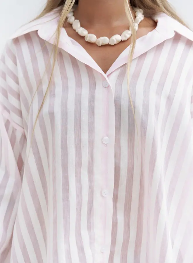Transparant Gestreepte Roze  Oversized Overhemd