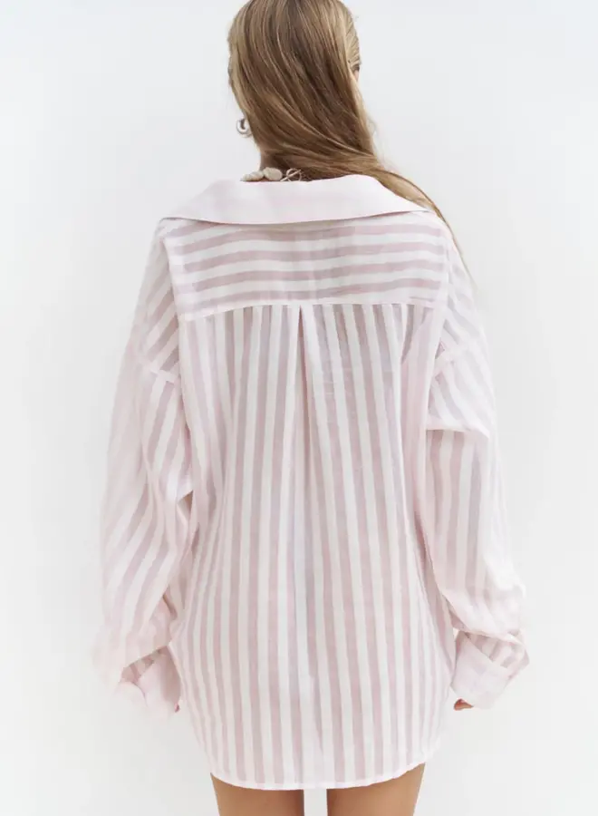 Transparant Gestreepte Roze  Oversized Overhemd