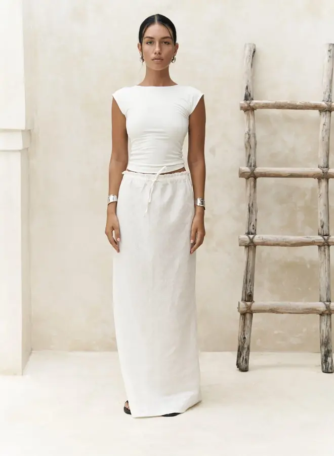 Maxi Rok Linnen Crispy White