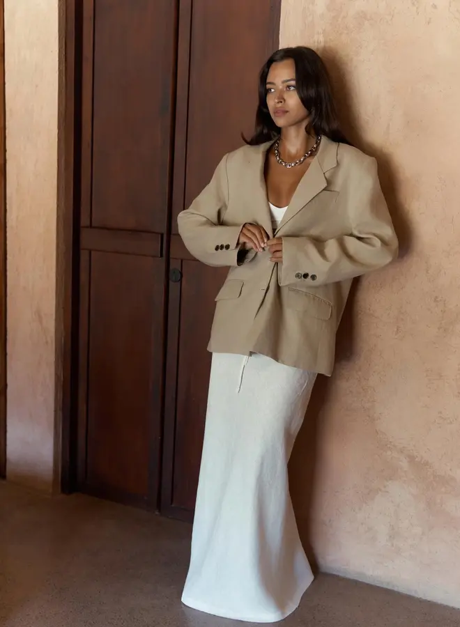Maxi Rok Linnen Crispy White