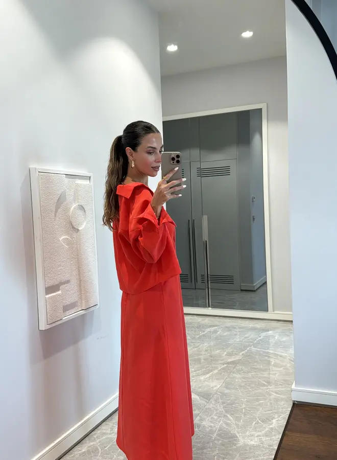 2 Delige Set Maxi Jurk Met Blouse Tangerine