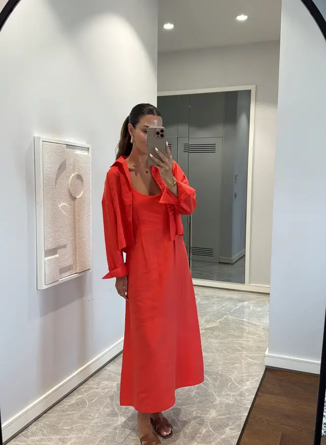 2 Delige Set Maxi Jurk Met Blouse Tangerine