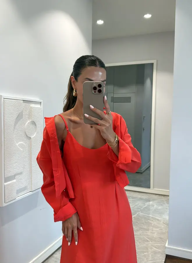 2 Delige Set Maxi Jurk Met Blouse Tangerine