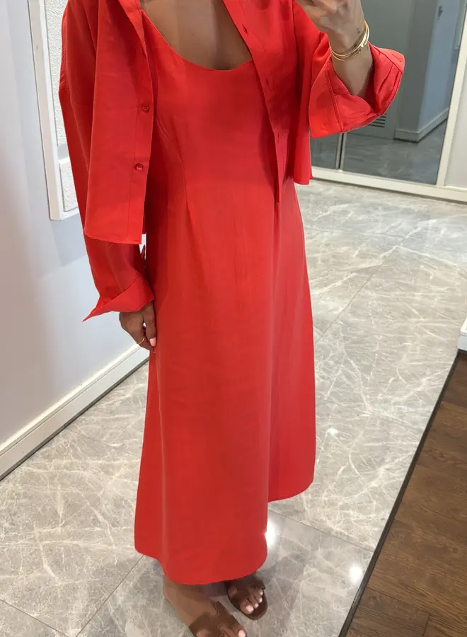 2 Delige Set Maxi Jurk Met Blouse Tangerine