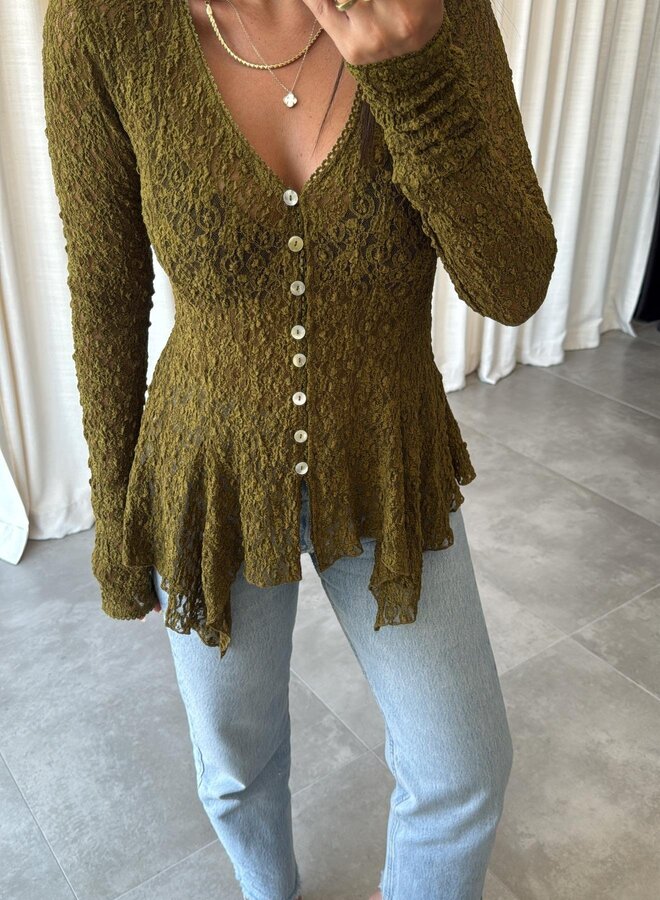 Top / Blouse Leafy Lace Olive