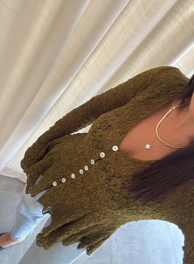 Top / Blouse Leafy Lace Olive