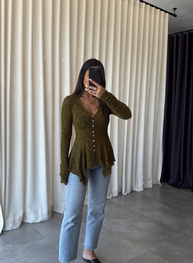 Top / Blouse Leafy Lace Olive