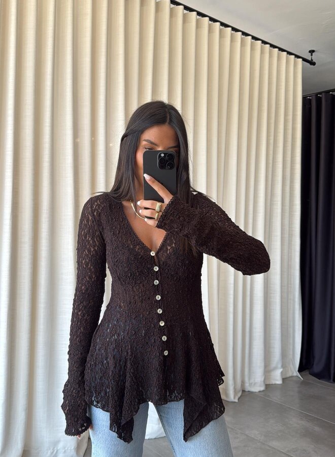 Top / Blouse Leafy Lace Bruin