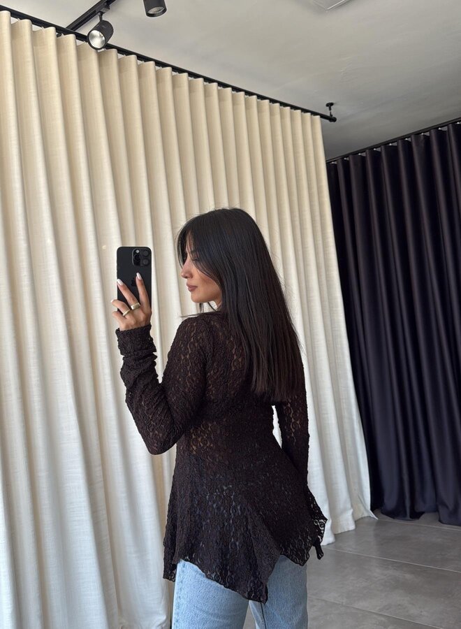Top / Blouse Leafy Lace Bruin