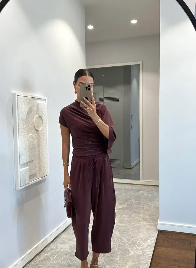 Tweedelige Set met Asymmetrische Top Burgundy