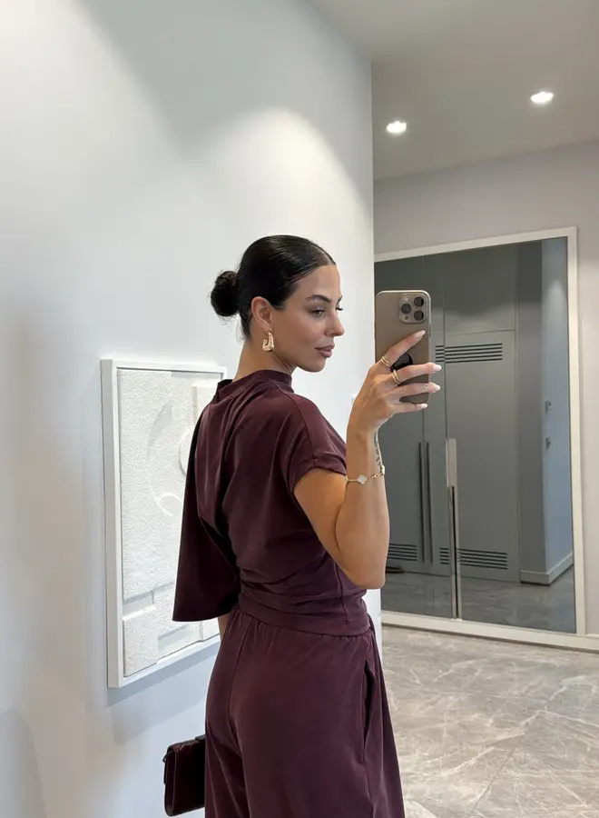 Tweedelige Set met Asymmetrische Top Burgundy