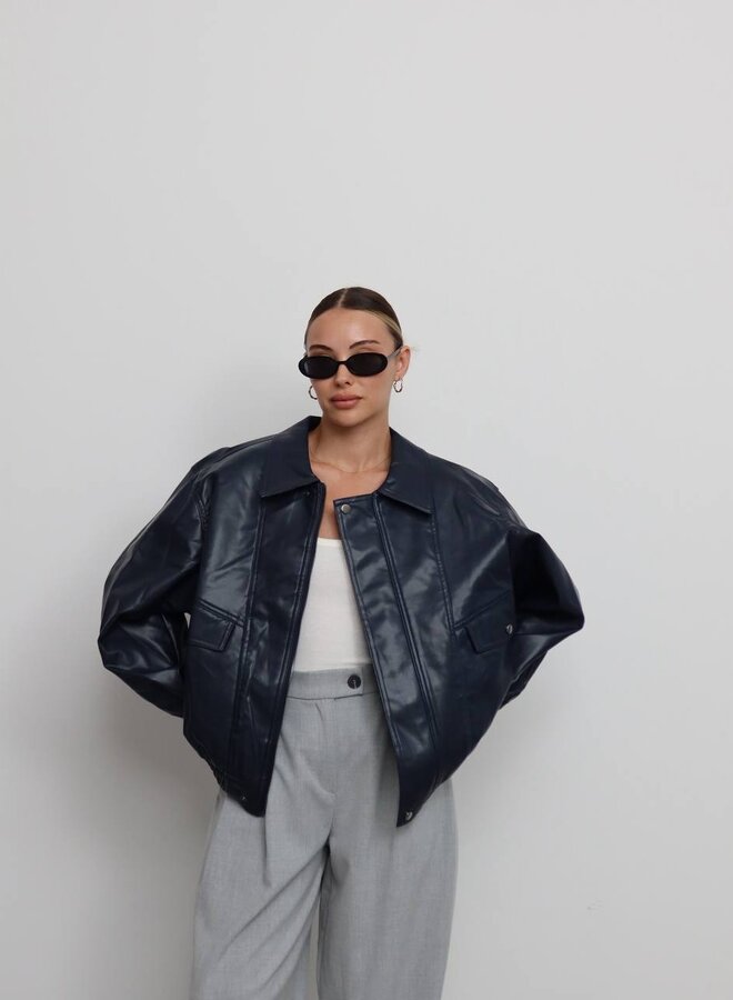 Oversized Bomber Jas Pu Zwart