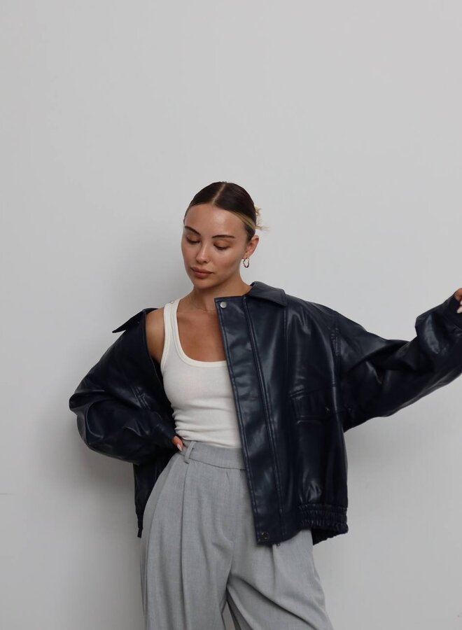 Oversized Bomber Jas Pu Zwart